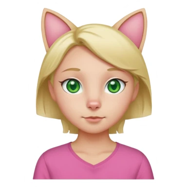 Squareded Ears Pink Skin Green Eyes Cat Shaped Pupils Heart Shaped Forehead Blonde Haired Pink Shirt  sticker