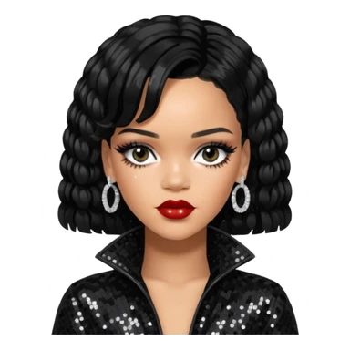 Rihanna with jet black hair, black sequin outfit sticker
