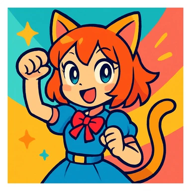 cat girl, vibrant anime style, cute, expressive, large eyes, cat ears, playful pose sticker