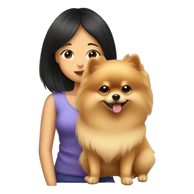 pomeranian hugging asian girl with curtain bangs sticker