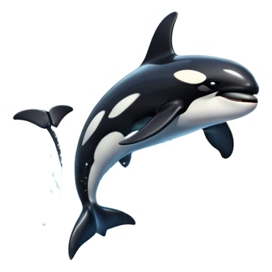 Meme-Worthy Breaching orca Portrait Emoji, Bursting powerfully out of the ocean with an impressive, high-energy leap, showcasing a sleek black-and-white body glistening with water droplets and dynamic, arched posture, Simplified yet exhilaratingly expressive features, highly detailed, glowing with a vibrant marine energy, high shine, bold and full of life, stylized with an air of untamed ocean spirit, soft glowing outline, capturing the essence of an orca mid-breach, radiating pure, unstoppable aquatic power! sticker