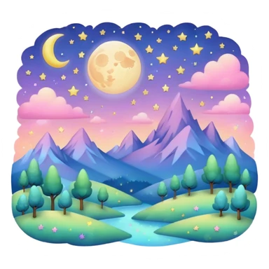 magical sparkly pastel moon and stars landscape  sticker