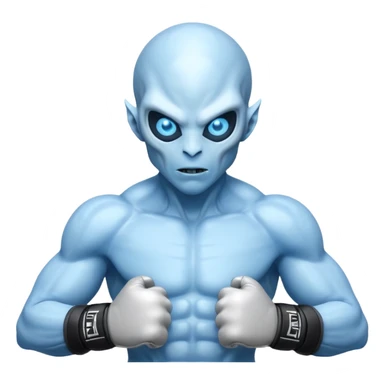 ice alien MMA fighter portrait, head and shoulders only, icy blue skin, frost aura, glowing cold eyes, combat gloves, 3D cartoon, mobile game icon style, clean background, no text, no watermark
 sticker