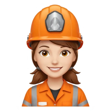 GAROTA BRANCA DE CABELOS CASTANHOS, UNIFORME DE TRABALHO LARANJA E CAPACETE LARANJA sticker