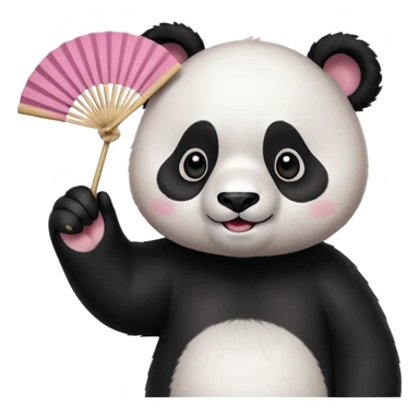 A panda waving a painted fan joyfully, cheeks puffed in excitement.
 sticker