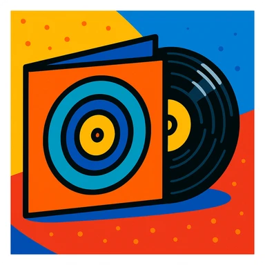 vinile con disco, stile cartoon vibrante, colori vivaci sticker