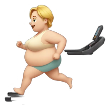 White-skinned very fat girl runs on a treadmill sticker