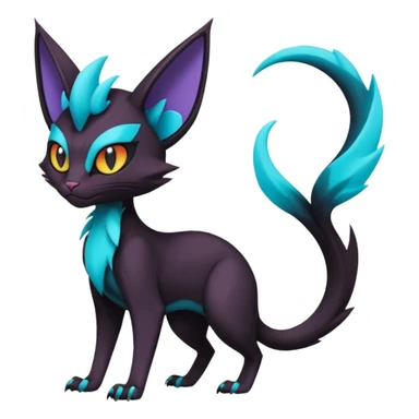 Black and cyan edgy Noivern-Noibat-Purloin-Torracat-Lykoi-Caracal-cat-Fakemon-fusion-hybrid-creature, full body sticker
