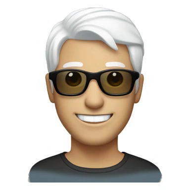 man with short white hair and blue eyes wearing black sunglasses and smiling sticker