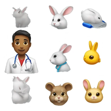 a student that have stethoscope on his neck and chinchilla rabbit on his head sticker