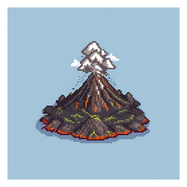 Volcanic island with multiple erupting peaks and ash clouds sticker