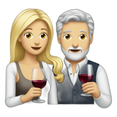 blonde woman and grey haired man with beard drinking wine sticker