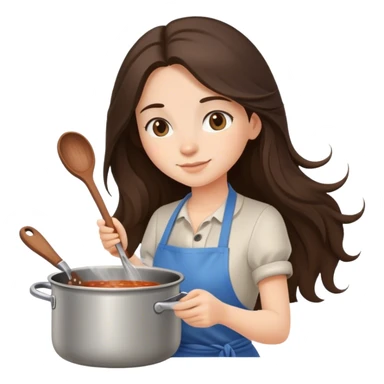 Long hair Brunette girl cooking stirring pot sticker