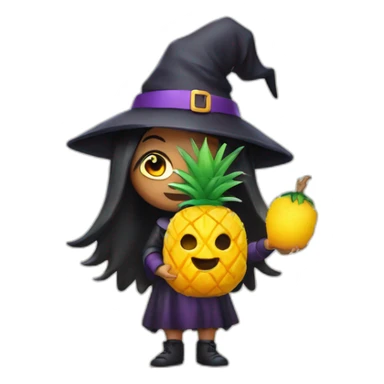 A witch with a pineapple in her hands sticker
