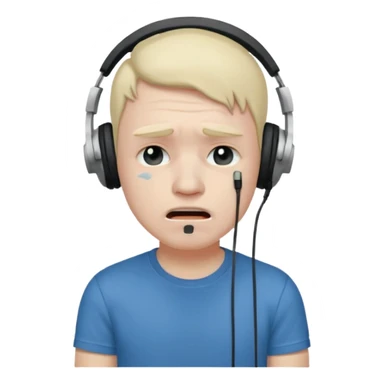 Male, crying, wearing headphone having mic, t-shirt 
 sticker
