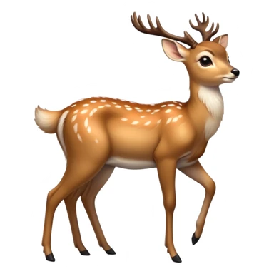 cinematic-[deer]-realistic-full-body-standing on all fours-emoji,-tail-tucked-close,-head-tilted-dramatically,-sleek-[fawn]-fur,-simplified-yet-realistic-focused-features,-highly-detailed,-glowing-with-an-almost-sarcastic-glow big antlers sticker