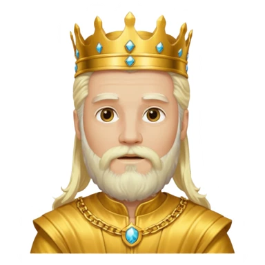 King Midas with long platinum blonde hair and beard, gold outfit sticker