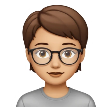 A person emoji with glasses and small smile with short brown hair sticker