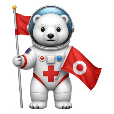 Polar bear in space suit, holding red rectangle flag sticker