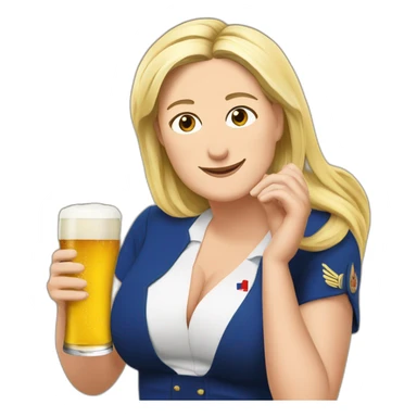 Marine le pen avec une bière sticker