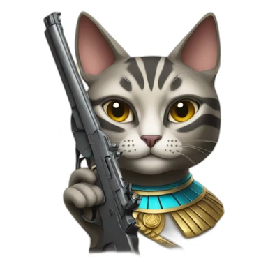 egyptian cat holding gun sticker