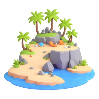 tiny island with beach and rocks sticker