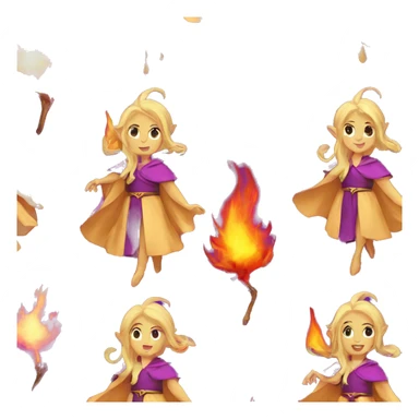 female blonde elf with elf ears wizard wearing purple robes casts fireball sticker