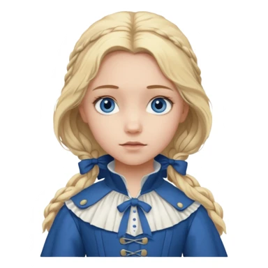 Cosette From Les Miserables with light skin, blue eyes, Blonde long Hair, white outfit sticker