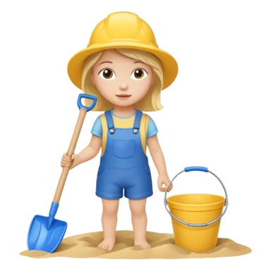 kid girl with toy sand bucket and shovel sticker