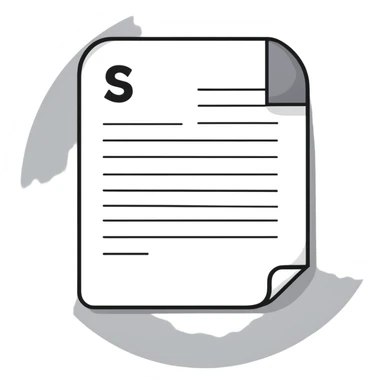 white document with rounded corners, gray plus sign in top left, three gray lines below as text, minimalist flat design sticker