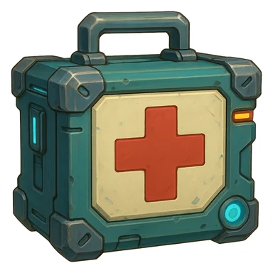 the image is the icon for a videogame insta-use item, it is a medkit- fututistic cyberpunk sticker