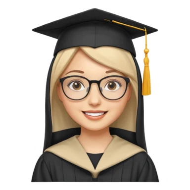 pretty white woman in hijab, wearing glasses and a graduation cap sticker