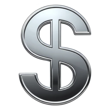 A double dollar sign emoji made of polished silver chrome, smooth metallic surface, glossy reflections, luxury swag vibe, minimal iOS emoji style, centered on white background sticker