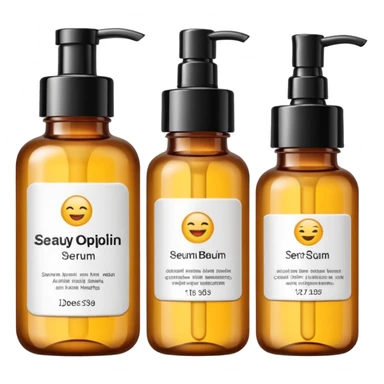 emoji of three beauty products (tube, serum, jar), wit labels, minimalistic but luxury design (realistic) sticker