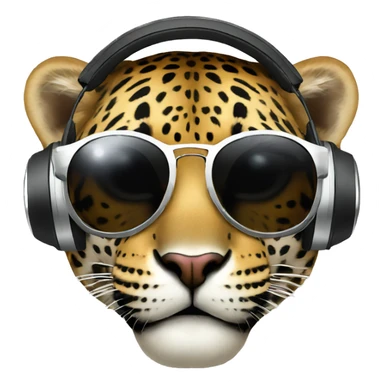 cool jaguar dj, round emoji face, looking forward, wearing cool sunglasses, wearing over-ear headphones on top of head sticker