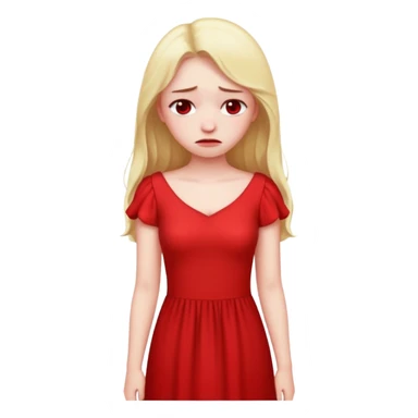 sad girl in a long red dress, looking down, emoji style sticker