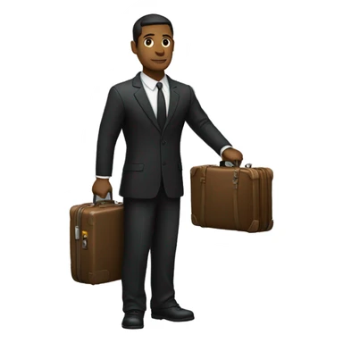 a man wearing black suit and holding suitcase looking away and standing sticker