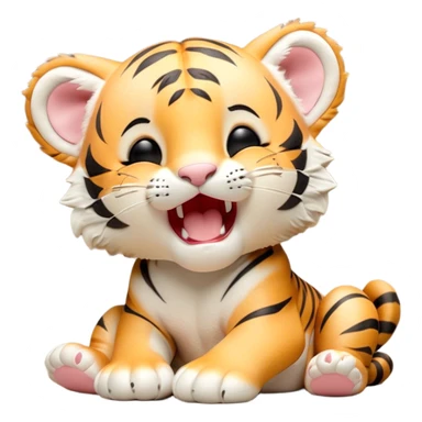 Cinematic Cute Yawning Tiger Cub Portrait Emoji, Head tilted slightly with a dramatic, wide-open yawn, showcasing a small, plush body with drowsy, half-closed eyes and an open, relaxed expression, Simplified yet irresistibly adorable features, highly detailed, glowing with a soft, cozy wild glow, high shine, relaxed yet expressive, stylized with a dash of whimsical jungle charm, soft glowing outline, capturing the essence of a drowsy yet affectionate tiger cub that appears ready to stretch out for a nap! sticker