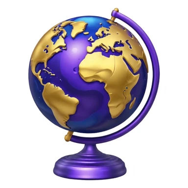 Mercury emoji, metallic globe, swirling deep blue, gold, and purple highlights, rough surface details sticker