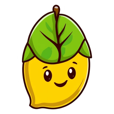 cartoon style tonka bean with a leaf, smiling face sticker