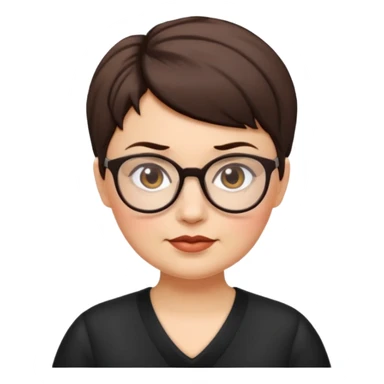 classic teacher emoji but fatter and with a black pixie cut, make her white and the pixy cut is pointy and dark brown and she is very fat sticker