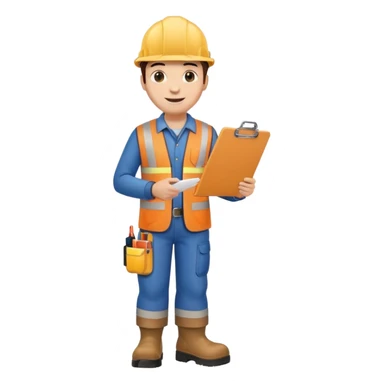engineer standing with safety boots, holding a clipboard in one hand sticker