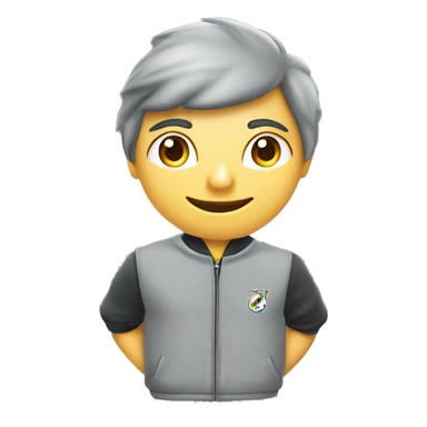 Profesor Educación Física sudadera gris marca Nike. Cabello juvenil corto hacia el costado, con aretes tipo argolla pequeños. sticker