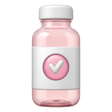 White vitamin bottle with pastel pink label, soft lighting, clean style sticker