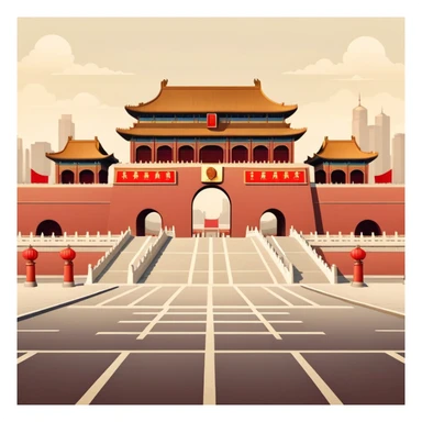 Tiananmen Square in Beijing with traditional Chinese architecture gate, sunny day, travel landmark illustration sticker