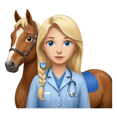 Femme blonde aux cheveux longs, aux yeux bleus, vétérinaire avec des chevaux sticker