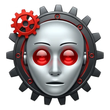 Broken Face ID scanner icon with red X and gears settings nearby, flat UI style alert. sticker