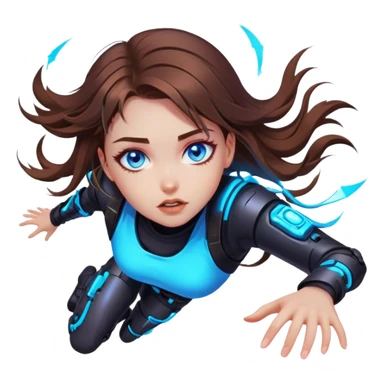 Neon cyberpunk style 
girl with brown hair and blue eyes 
falls sticker