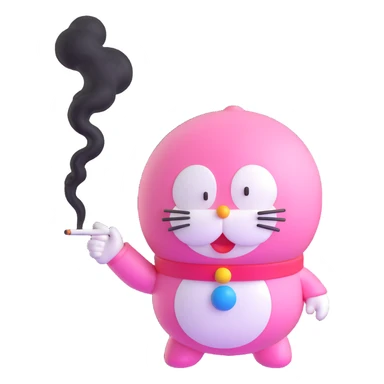 pink Doraemon smoking, blowing smoke rings sticker