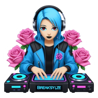un gif texte qui défile  "BREAKSTYLEZ TV"  change de couleur sur fond noir sur le theme dj sticker